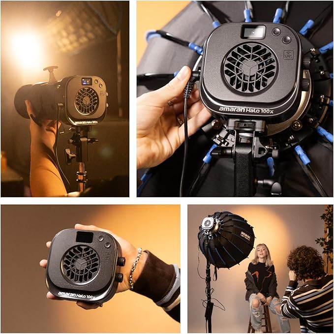 Amaran Halo 100x 100W Bi-Color COB Monolight – 4,890 Lux, CCT 2,700K -6,500K,CRI 96+, 28dBA Quiet,Dual AC/USB-C Power,App Control, Bowens Mount Continuous Light for Studio/Streaming/Location Shooting
