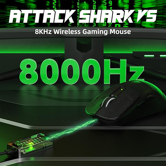 ATTACK SHARK V5 Wireless Gaming Mouse with 42000 DPI -PAW3950 MAX Sensor -55g Ultra-Lightweight-Nordic 52840 MCU,Wired/BT/2.4GHz Wirelss Programmable Mouse for PC/Mac (Black Sticker)