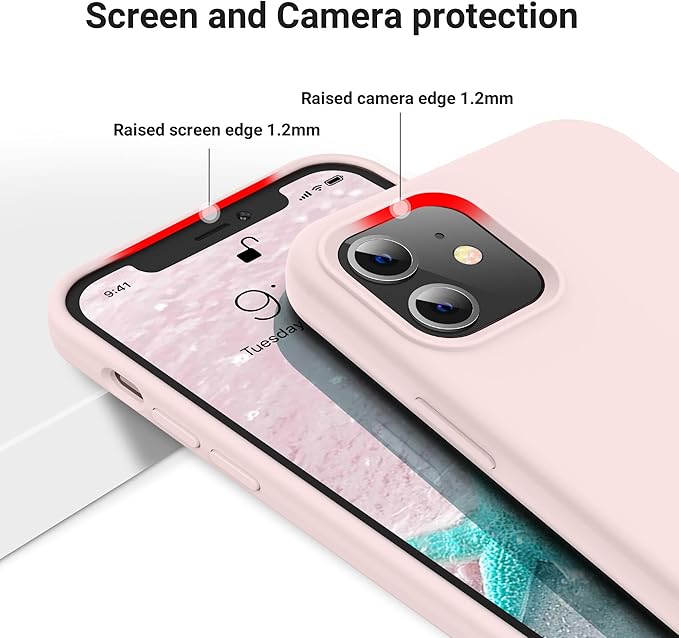 OTOFLY Compatible iPhone 12 & 12 Pro Case, 6.1 inch (2020), Silky Soft Touch Series Premium Soft Liquid Silicone Rubber Full-Body Protective Bumper (Chalk Pink)