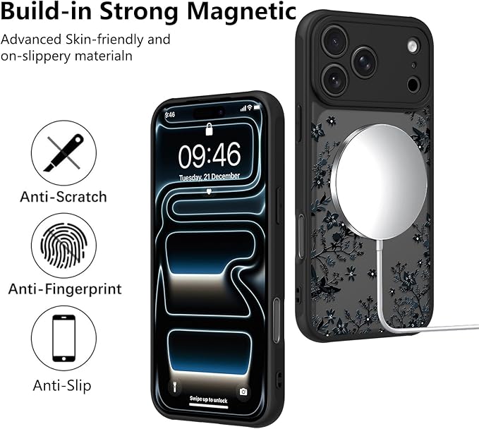 KANGHAR Case Compatible with iPhone 17 Pro Florals Pattern [Compatible with Magsafe] Cute Flower Branch Protective Magnetic Case for Girls Women Men