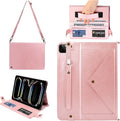 Case for iPad Pro 11" M5 M4 (2025/2024), Techcircle Smart Folio Stand PU Leather Cover w/Hand Strap/Pencil Holder/Card Slots/Envelope Pocket Wallet Case, Rose Gold