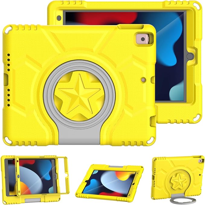 Kids Case for iPad (A16) 11th Generation 11 Inch 2025 & iPad 10th Generation 10.9 Inch 2022, Lightweight Shockproof Kids-Friendly Case Built-in Screen Protector with Handle Stand, Yellow