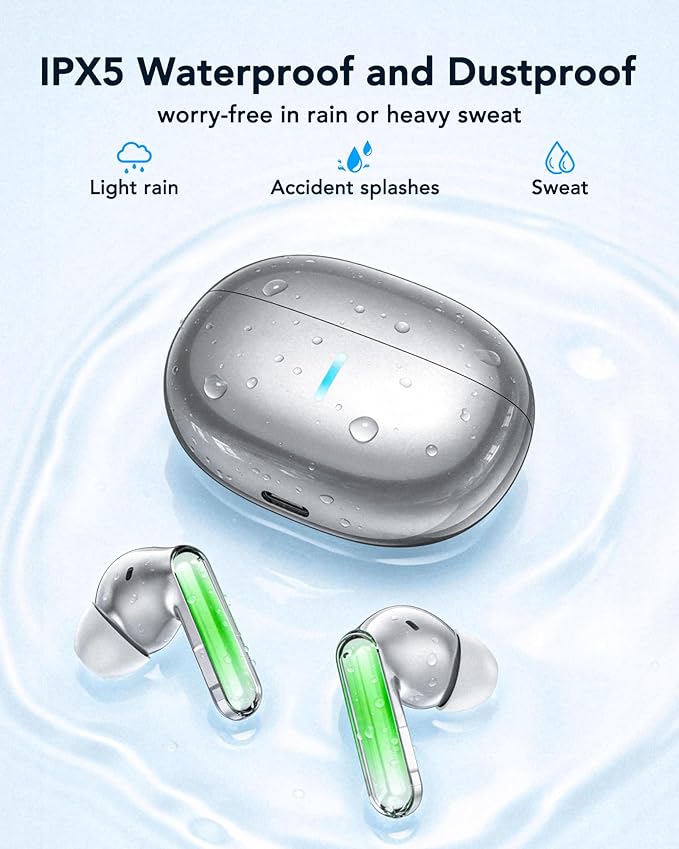 MS110 Wireless Ear Buds,40h Playtime Earbuds with Ai Translation Earbuds Real Time, 6.0 Bluetooth Earbuds,IPX5 Waterproof & Active Noise Cancelling Earphones for Phones/Meeting/Travel/Learning /Sports