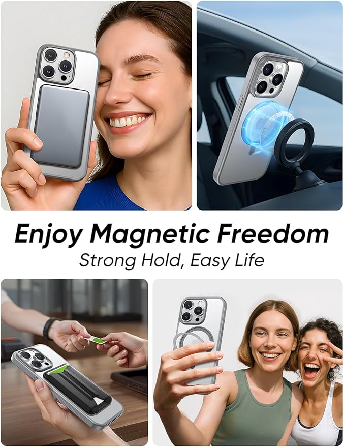 MAGIC JOHN 360° Rotatable Magnetic Invisible Stand for iPhone 14 Pro Case [Anti-Slip Grip] [Compatible with MagSafe] 16FT Shockproof for iPhone 14 Pro Case with Kickstand, Gray