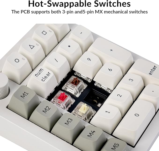Keychron Q0 Max Wireless Custom Mechanical Numpad, 2.4 GHz/Bluetooth 5.1/Wired QMK Number Pad, RGB Hot-Swappable with Gateron Banana Switch for Laptop Mac Windows Linux - White