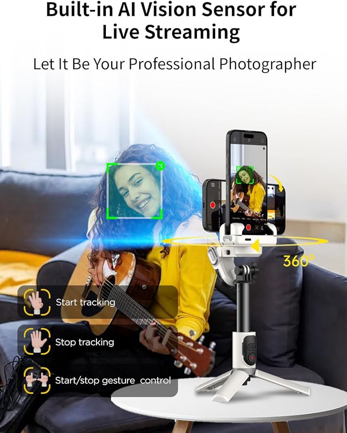 AOCHUAN Gimbal Stabilizer for iPhone, Sefie Stick Tripod with Auto Face Tracking for TIK Tok YouTube Video Recording, 4 in 1 Gimbal Stabilizer with 360° Rotation for iPhone/Andriod -M1 Pro White