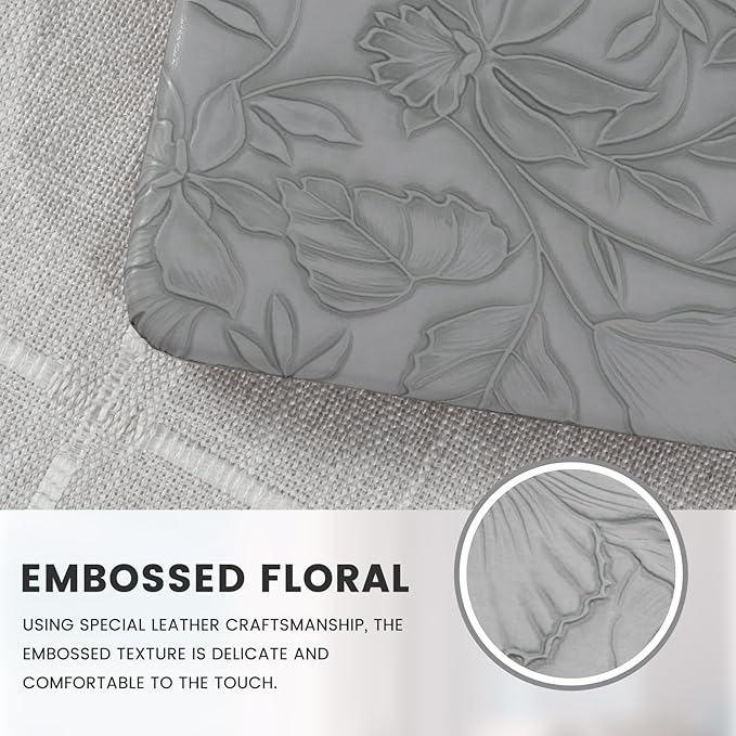 iCasso Compatible with MacBook Air 13 inch Case 2020 2019 2018 Release A1932 A2179 M1 A2337, Texture Leather Plastic Hard Shell Case + Keyboard Cover + Screen Protector, Grey Embossed Floral