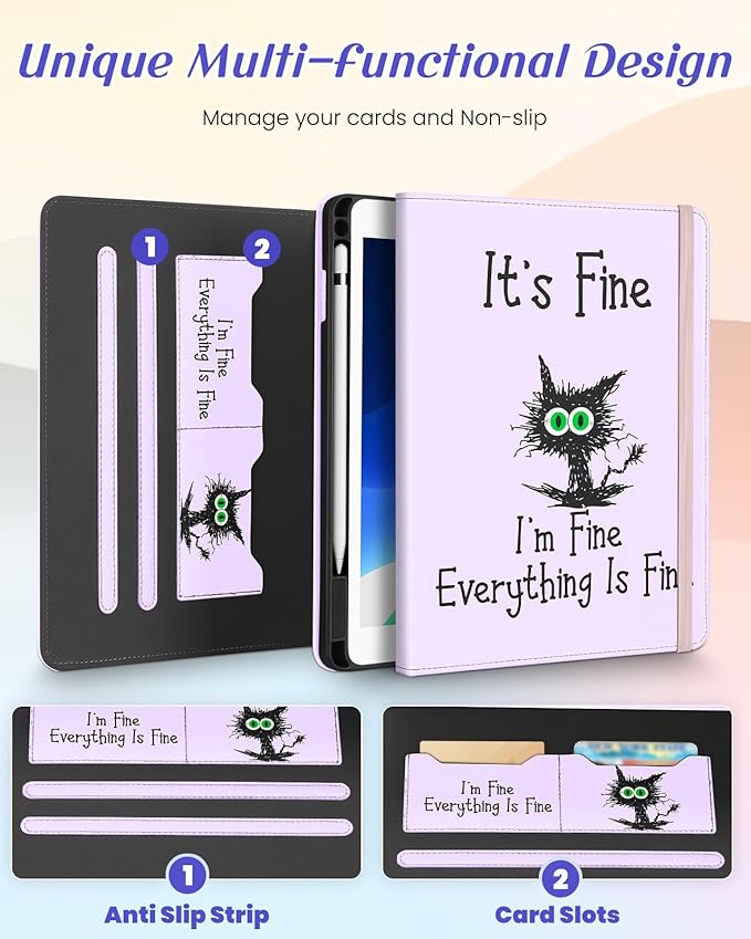 Kidcube for iPad Air 3rd Generation Case/Pro 10.5 Inch Case - Women Girls Kid Cute Rotating Stand Folio Cover with Pencil Holder & Card Slot Girly Kawaii Cat Design Cover for iPad Pro 10.5''/Air 3rd