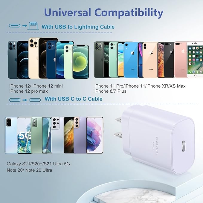 USB C Charger Block, Costyle 3 Pack 25W Super Fast Charger Type C Charging Block Compatible iPhone 15/14/13/12 Mini/11 Pro Max/XS/XR/SE/iPad Pro, Samsung S25/S24/S23/S22 Ultra/S21 Plus/S20 FE-White
