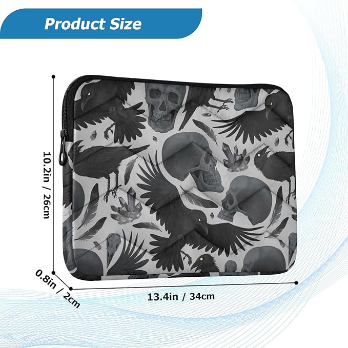 Gothic Crows Skulls Gothic Laptop Sleeve 13 inch Cute Laptop Bag 14 inch Waterproof Computer Bag for Women Laptop Accessories Computer Cover Bag for Tablet Men