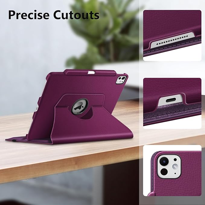 Fintie Rotating Case for iPad Pro 13-inch (M5) 2025 / (M4) 2024 with Pencil Holder - 360 Degree Swiveling Protective Stand Cover with Auto Wake/Sleep, Purple