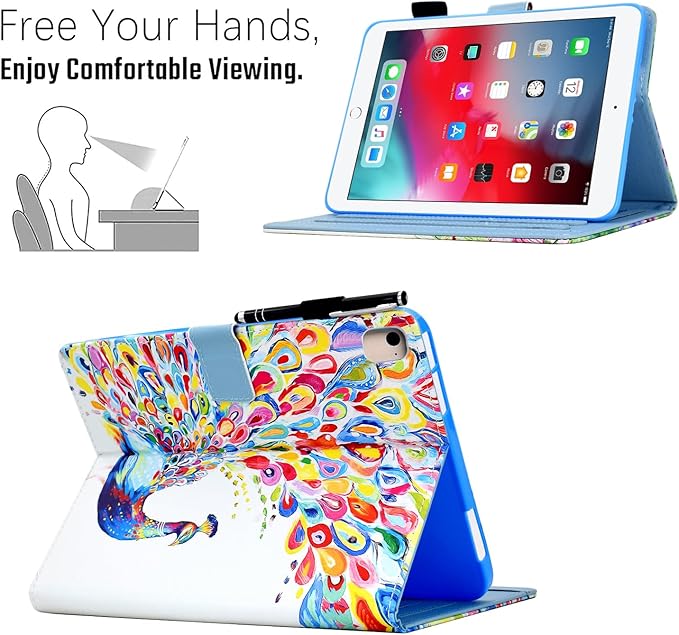 for iPad 9.7 inch Case iPad 6th/5th Generation Case 2018 2017, PU Leather Folio Stand Cute Protective Cover for iPad 9.7 inch/Pro 9.7/Air 2/Air 1, Auto Sleep/Wake, Peacock
