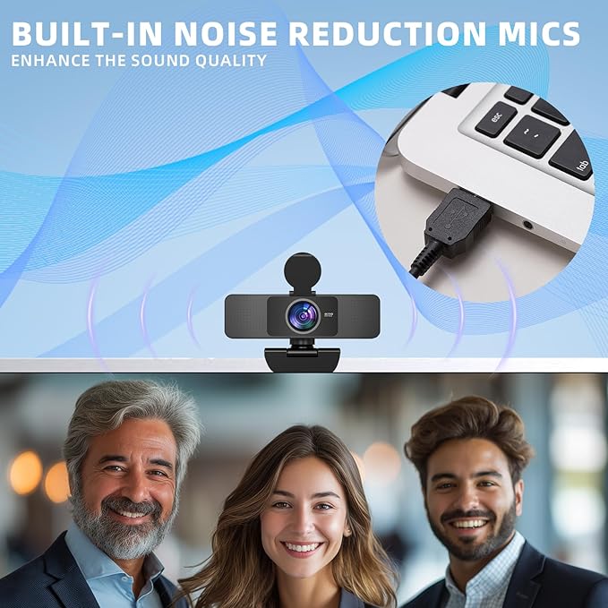 PEATOP Webcam 4K for PC Autofocus, Noise-Canceling Mic USB Plug & Play Webcam with Privacy Cover Camera 4K for Zoom/Teams/Skype/Google Meet