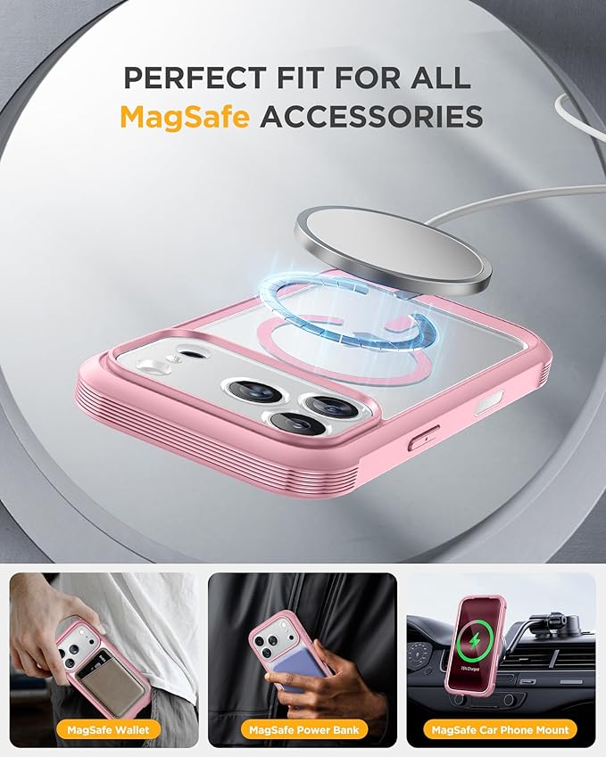 Miracase for iPhone 17 Pro Max Case 6.9" Full-Body Phone Case with Built-in Glass Screen Protector& Full Camera Protector,[Magnetic with MagSafe] Drop Proof 17 ProMax Cover, Light Pink