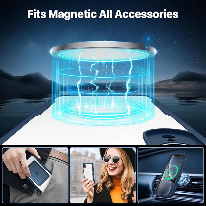 CENHUFO Privacy Magnetic for iPhone XR Case, Full Body Phone Case Built-in 9H Tempered Glass Privacy Screen Protector [Compatible with Magsafe] Shockproof Protective Bumper Clear Cover - Blue