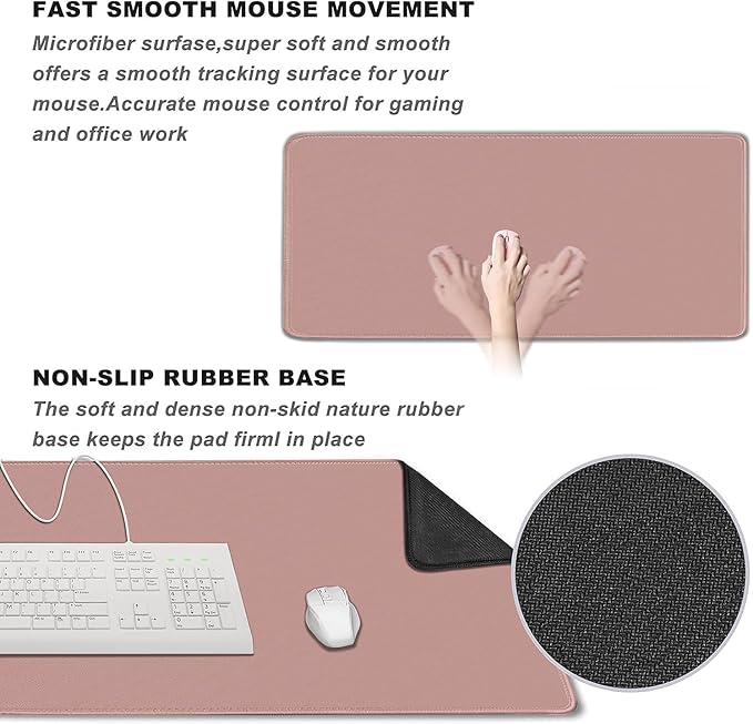 Large Mouse Pad, XXL Extended Computer Keyboard Mouse Mat with Stitched Edges, 31.5" x 15.7" Non-Slip Waterproof Rubber Base Office Big Long Gaming Mousepad for Work, Game, Office, Home, Pink