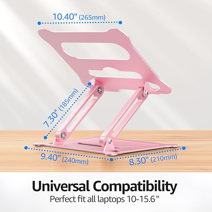 Urmust Laptop Notebook Stand Holder Adjustable Laptop Stand Portable Computer Riser Compatible with MacBook Air Pro HP Dell XPS Lenovo All Laptops 10-15.6"(Rose Gold)