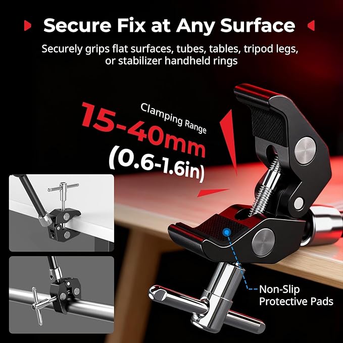 SMALLRIG Magic Arm with Super Clamp for Action Cameras, Camera Clamp Mount for GoPro Hero 13/12/11, for DJI Osmo Action 5 pro/4/3, for Insta360 Ace Pro 2, with 1/4" Screw for Monitor/LED Lights