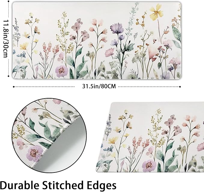 Floral Desk Mat Beige Boho Desk Pad Large Extended Gaming Mouse Pad XL Cute Minimalist Flowers Keyboard Mat 31.5x11.8 Inch Boho Esthetics Mousepad Big Keyboard Mouse Mat for Home Office Work Game