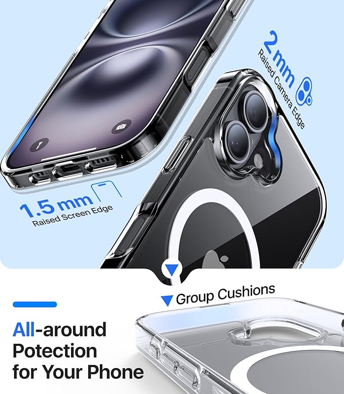 Magnetic for iPhone 16 Case[Compatible with MagSafe][Military-Grade Drop Protection][Anti-Yellowing] Shockproof Protective Translucent Matte Cover for iPhone 16 Phone Case,Clear