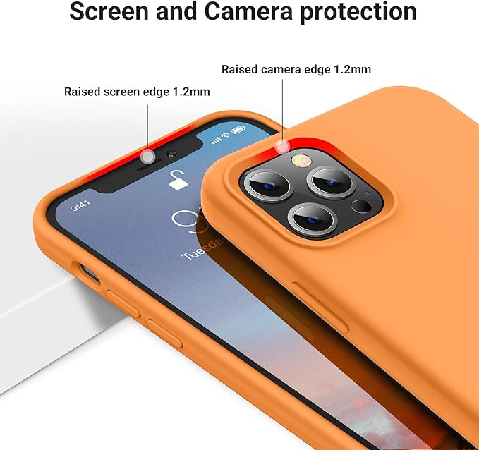 OTOFLY Compatible with iPhone 12 Pro Max Case 6.7 inch(2020),[Silky and Soft Touch Series] Premium Soft Liquid Silicone Rubber Full-Body Protective Bumper Case （Orange）