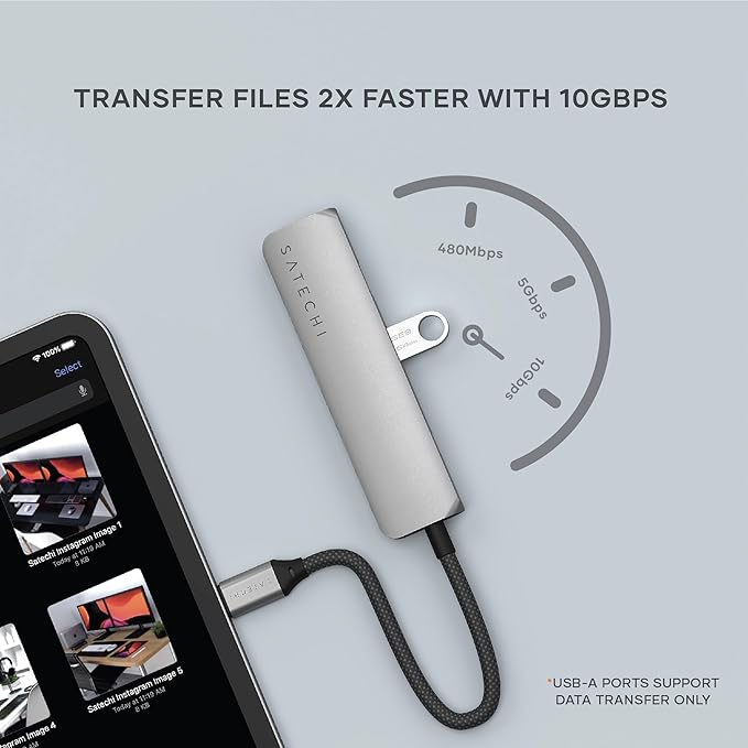 Satechi 4 in 1 USB C Hub Multiport Adapter with HDMI 4K@60Hz, 100W PD Charging, 2X USB-A Data Ports for MacBook Air/Pro/Neo, iPad Air/Pro, Windows – Space Gray