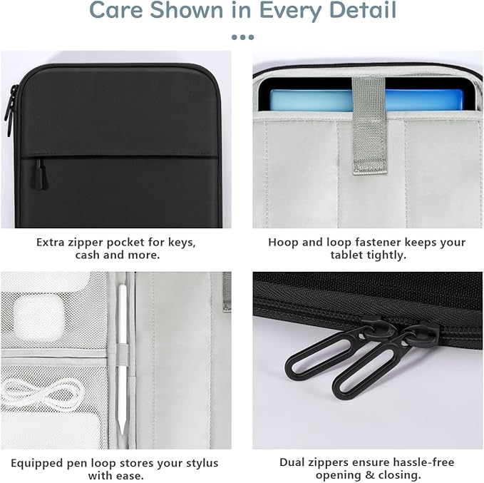 Dadanism 9-11 Inch Tablet Sleeve Padded Carrying Case for iPad (A16) 11th Gen 11", iPad 10th Gen 10.9", iPad Air M4/Pro M5 11", iPad Air 5/4, iPad 9/8/7th Gen, Galaxy Tab A11+ Plus 11",Black