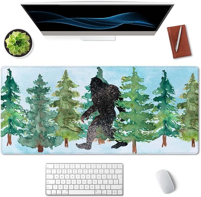 SSOIU Extended Mouse Pad, XXL Gaming Mouse Pads, Large Big Mousepad Laptop Computer Keyboard Mat Desk Pad with Non-Slip Base Stitched Edge for Gaming Office, 35.5 x 15.7 inch, Watercolor Sasquatch