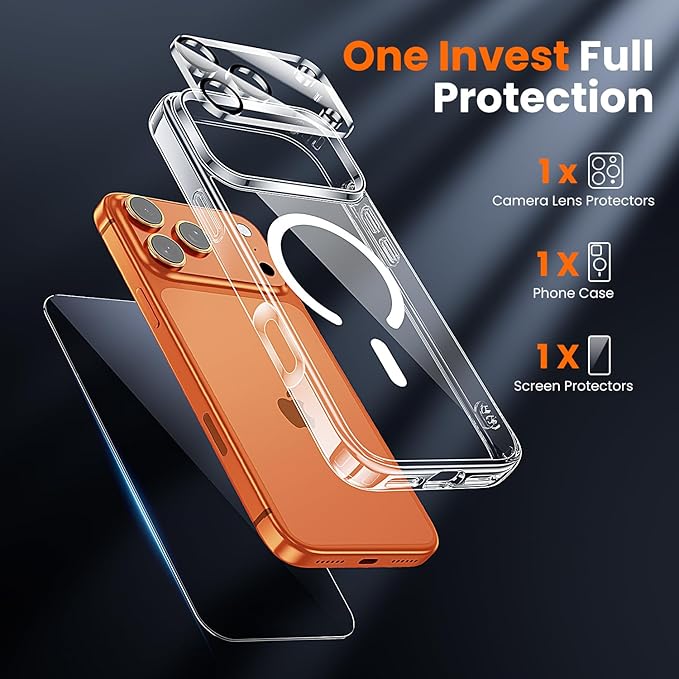 toushion 3 in 1 for iPhone 17 Pro Case Clear,Fits MagSafe, Not Yellowing, Screen Protector*1 Camera Lens Protector*1, Military-Grade Protection for Phone Cover 6.3 inch
