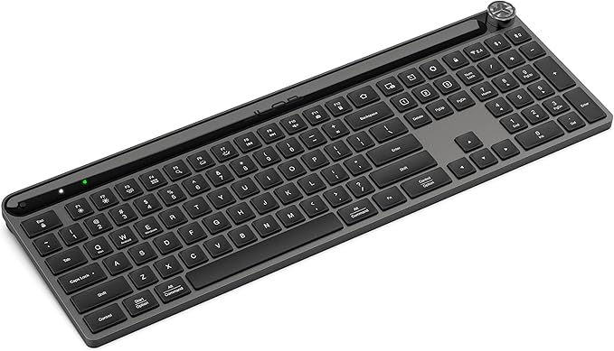 JLab Epic Wireless Keyboard, Black, 108 Keys, Connect Via Bluetooth or USB Wireless Dongle, Multi-Device Toggle, Soft Touch Keys, Smart Media Knob, Custom User Profiles, Rechargeable (4 Pack)
