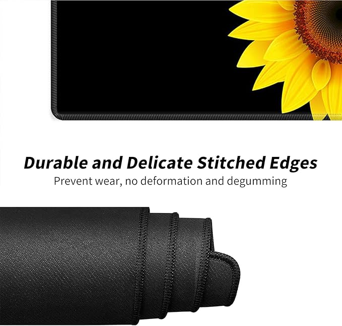 Desk Pad Mat Large Mouse Pad XL Extended Mousepad Gaming with Sunflower Black 31.5" *11.8" Huge Mouse Pads for Computer Laptop Home Office + Cup Coaster
