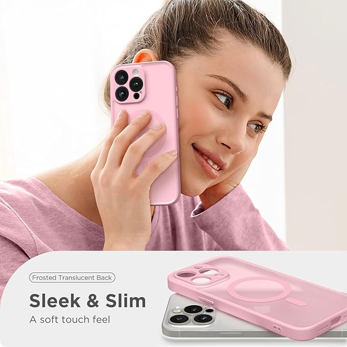 CAPRARO Magnetic for iPhone 15 Pro Case, [Compatible with MagSafe] [Full Camera Protection] Shockproof Protective Slim Translucent Matte Phone Case for iPhone 15 Pro 6.1'', Peach Pink