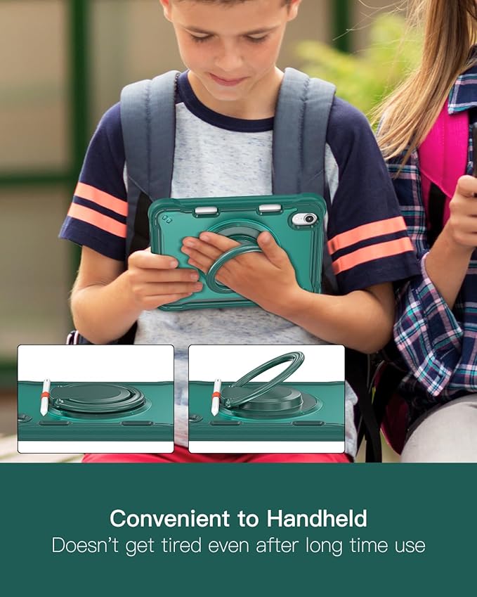 BRAECN for iPad (a17 pro) Mini 7/Mini 6 Case 2024/2021 8.3 inch with Pencil Holder Protective Clear Ring Handle 360 Rotating Stand Shockproof Dropproof Rugged Carrying Shoulder Strap Kids Friendly