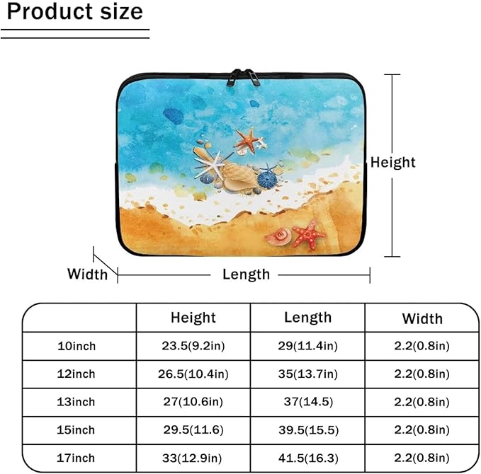 Beach Laptop Protective Sleeve for Women Men Zippered Pouches with Humanize Design Suitable for Daily Use Travel School Office Neatly Organizers 12 Inch