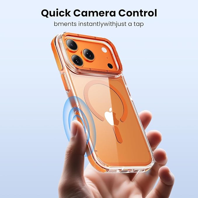 Anti-Yellowing for iPhone 17 Pro Max Case，1X Screen Protector +1X Camera Lens, [Compatible with MagSafe] [12FT Military Grade Drop] Slim Thin Phone Cover 6.9 Inch,Clear Orange