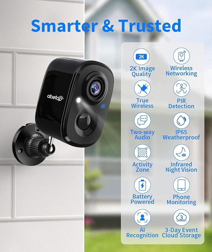 2K Wireless Security Cameras - Outdoor WiFi Security Cameras Color Night Vision, AI/PIR Detection, 2-Way Talk, Cloud/SD, Weatherproof, Battery Powered Outdoor Cameras (Black1)