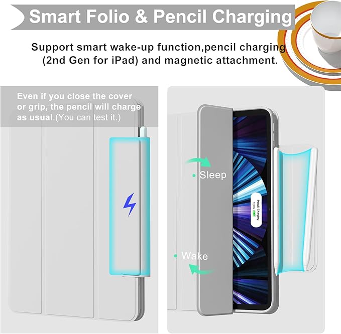 ZENLU iPad Pro 11 inch Case with Removable Magnetic Folio Cover, Premium PU Leather, Multiple Angles Stand, Pencil Slot Charging Support, Full Protective Case for 11" (1/2/3/4 Gen) iPad Pro (Grey)