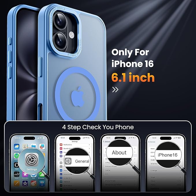 for iPhone 16 Case with 2X Screen Protectors [Compatible with MagSafe] Military Grade Drop Protection Skin Feeling Cover Shockproof Slim Fit iPhone 16 Phone Case 6.1 inch,Light Blue
