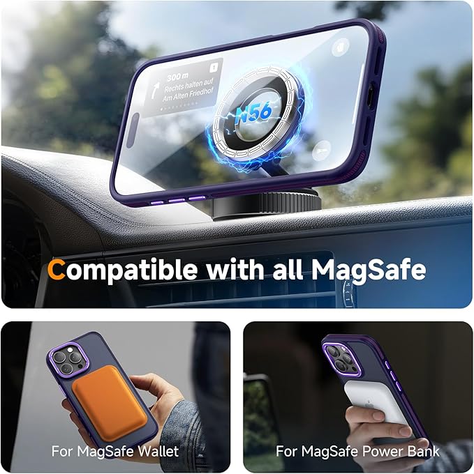 Magnetic 3 in 1 for iPhone 16 Pro Case, [Omni-Directional Protection] with 1x Screen Protector + 1x Camera Cover, [Seamless Work with Magsafe] Shockproof Slim Thin Matte Case for iPhone 16 Pro Purple