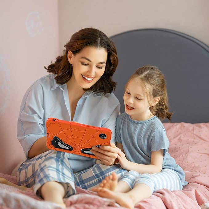 AKABEILA Compatible with Samsung Galaxy Tab A11 2025 8.7 inch Tablet Case，Lightweight Shockproof Rugged Protective Cover with Kickstand for Kids Children Boys Babies Orange Black