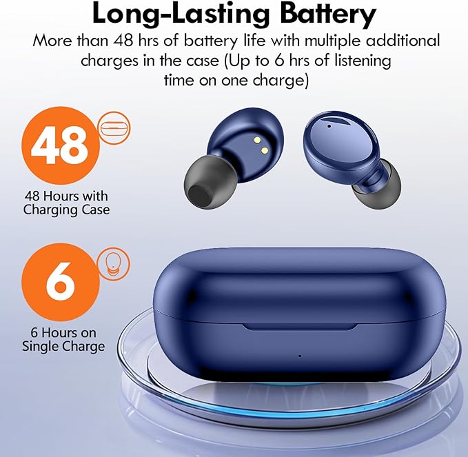 Lanteso True Wireless Bluetooth 5.4 Earbuds, 48H Playtime,Light Weight Headphones in Ear Buds Built in Mic Headset Premium Sound with Deep Bass,Clear Calls Earphones for Sports Workou Blue