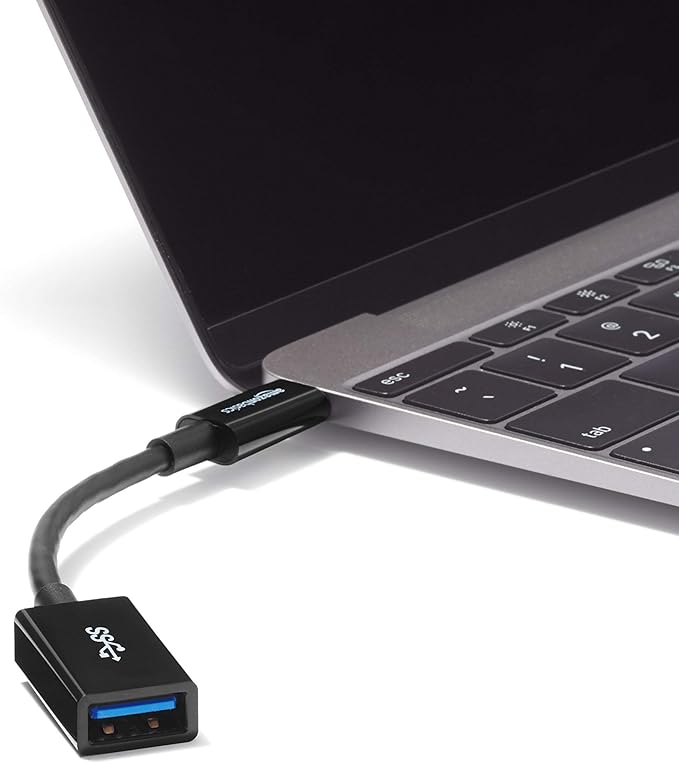 Amazon Basics USB 3.1 USB-C to USB-A Female Adapter Cable Converter, 5Gbps High-Speed, USB-IF Certified, Fast Transfer, Portable, for Laptops, Tablets, Phones (iPhone 16/15), Black