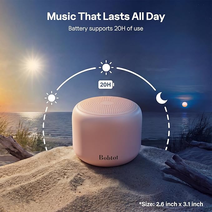 Bobtot Portable Bluetooth Speakers with Strap Easy to Carry, Wireless IPX5 Waterproof Mini Speaker with Loud Stereo Sound, 20 Hours Playtime, Rechargeable Battery, Built-in Microphone, Pink