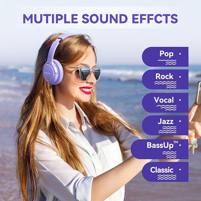 BERIBES Bluetooth Headphones Over Ear, 65H Playtime and 6 EQ Music Modes Wireless Headphones with Microphone, HiFi Stereo Foldable Lightweight Headsets, Deep Bass for Home Office Cellphone PC Ect.