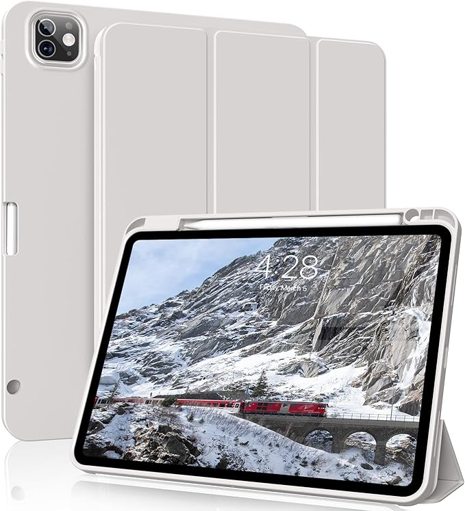 for iPad Pro 12.9 Case (6th/5th/4th/3rd Generation 2022/2021/2020) & ipad Air 13 inch case (M3 2025/M2 2024) with Pencil Holder, Smart Slim Trifold Stand Case with Soft TPU Back (Gray)