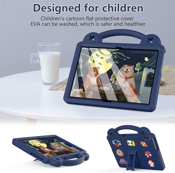 AKABEILA Compatible with Huawei MediaPad T5 10.1/Lenovo Tab M10/Lenovo Tab P10 Tablet Case, Kids Lightweight Shockproof Protective Case with Shoulder Strap & Stand Handle - Navy Blue