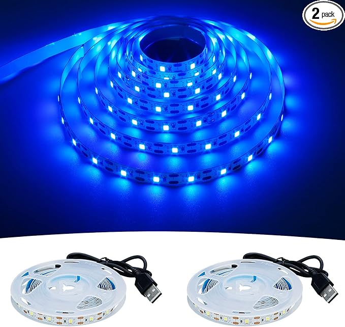 5V USB Blue 460-465nm LED Strip Light USB Powered 13.12ft/4M 240LEDs Flexible SMD2835 High Brightness No-Waterproof IP20 LED Tape Lights(2pcs x 6.6ft)