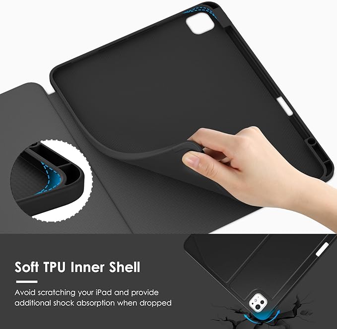 VIKESI Case for iPad iPad Pro 13-inch M5 or M4 Released in 2025 or 2024,Multiple Angles Magnetic Stand Cover,Shockproof Soft Back,Pencil Holder,and Auto Sleep/Wake,Black