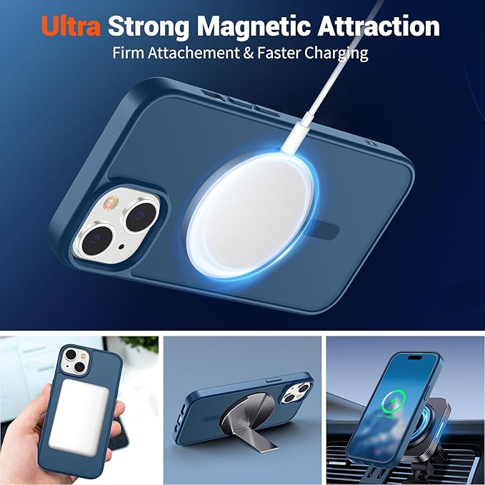SUPFINE Magnetic for iPhone 15 Case (Compatible with MagSafe) (Military Grade Drop Protection) Slim Translucent Matte Shockproof with Anti-Fingerprint Phone Case,Deep Blue