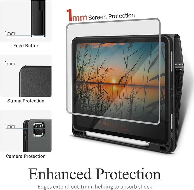 KingBlanc Case for iPad Pro 11 inch 4th/3rd/2nd/1st Generation (2022/2021/2020/2018) with Pencil Holder, PU Leather Protective Stand Folio, Auto Sleep/Wake, Multi-Angles for Viewing/Typing, Black